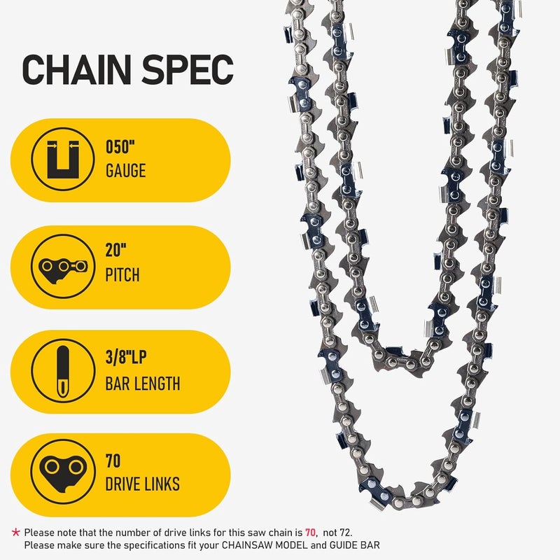 KAZPRO 20 Inch Chainsaw Chain 70 Drive Links, 3/8" Pitch, .050" Gauge, Low kickback, Lubrication System Chainsaw Blade fits Craftsman, Echo, Poulan, Remington, Homelite, etc, KP-D70 (3 Pack) - Image 2